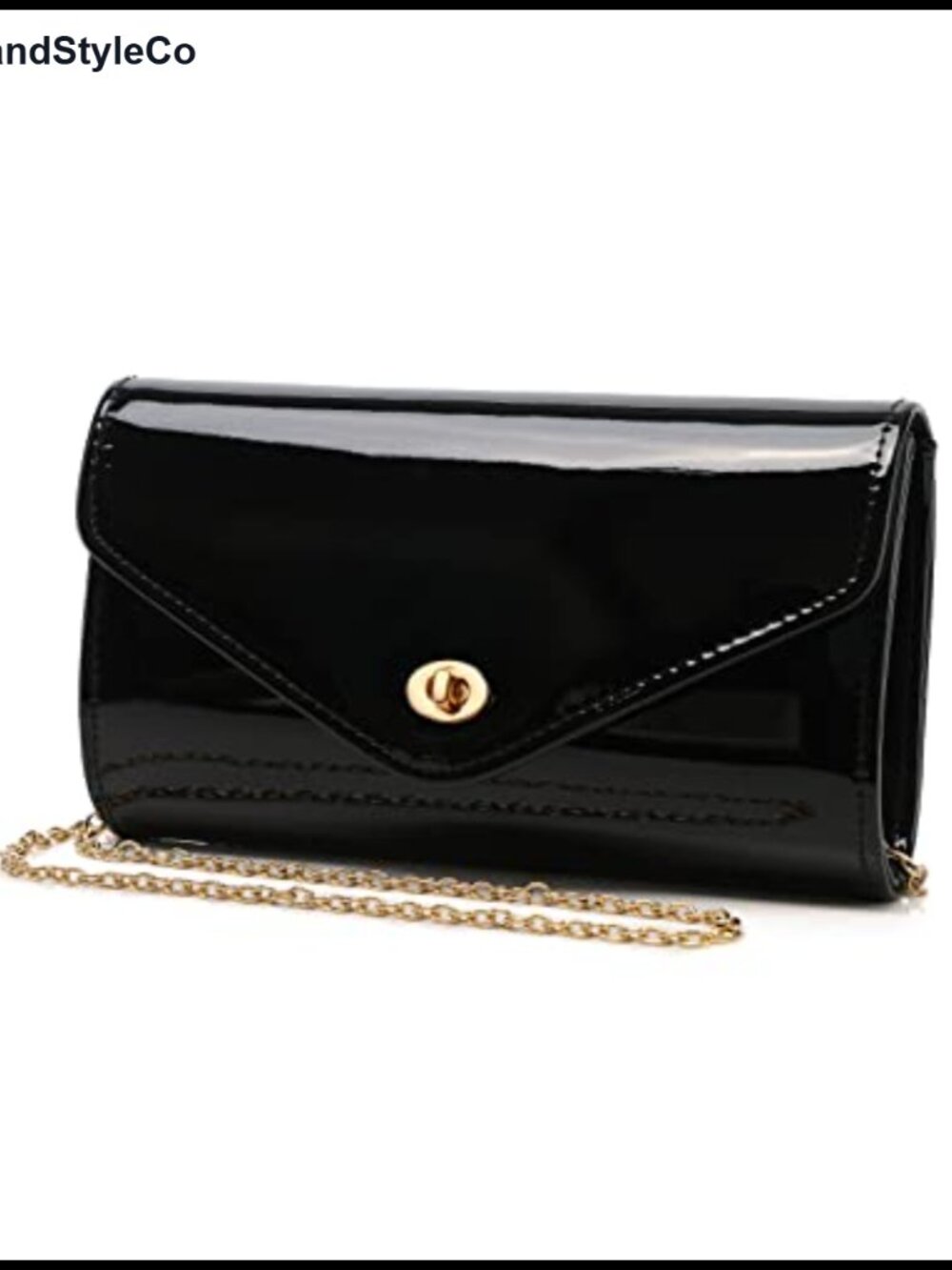 Patent Leather Envelope Clutch Purse Foldover Evening Bag with Chain Strap